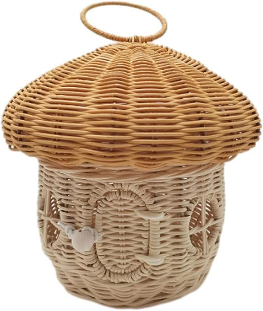 Rattan Mushroom Shape-Storage Basket-Mushroom Woven Rattans Tote Bag Handle Basket Handbag A(D)