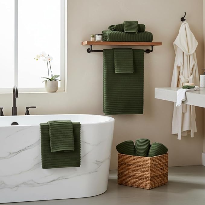 6-Piece Bath Towel Set(30"x60"), 2 Large Bath Towel Sheets, 2 Hand Towels and 2 Washcloths - Highly Absorbent Quick Dry Microfiber,Ultra Soft Towel Set for Bathroom (Olive Green)