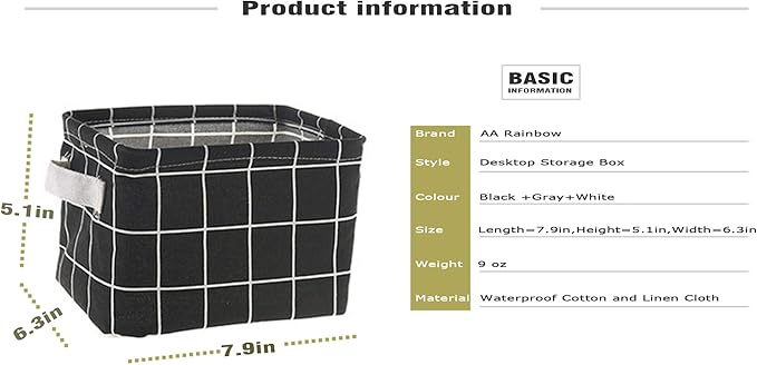 AARAINBOW 3 Packs Storage Basket Bins Canvas Mini Storage Cubes Storage Basket for Makeup, Baby Toys Liners, Books Nursery Storage Baskets with Handles for Shelves & Desks (Black+White+Gray)