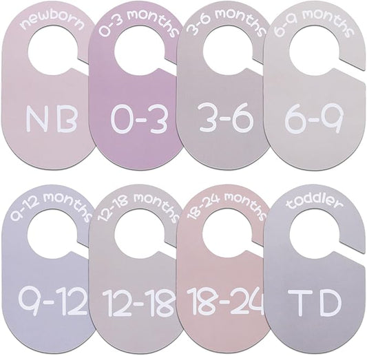 Baby Closet Dividers for Clothes Organizer - Set of 8 Double-Sided Clothes Size Dividers from Newborn to Toddler for Daily Gender Neutral Baby Nursery Decor