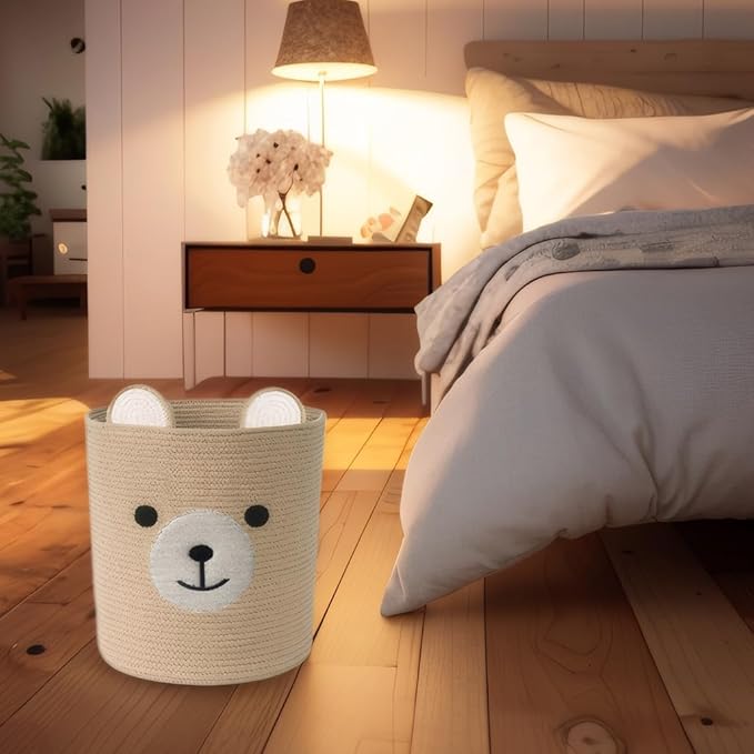 Bear Basket for Nursery, Baby Baskets for Storage, Baby Shower Baskets, Laundry Basket, Storage Hamper for Children Kids Toy Plant Indoor Corner (Brown)