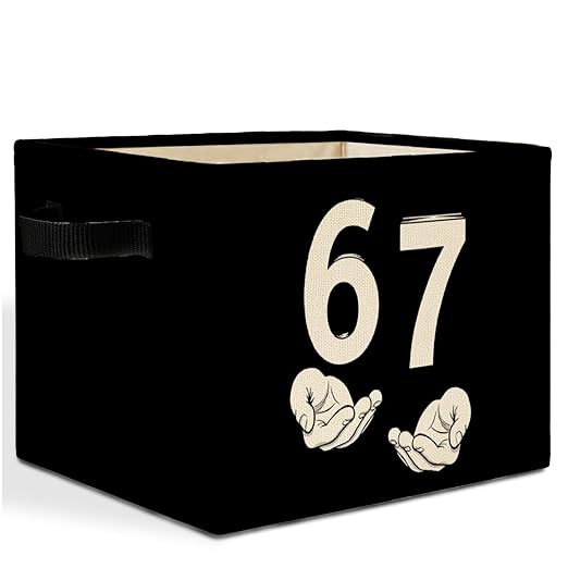 Black and White Funny 6 7 Meme Storage Bins Box with Handles, Hand Holding Number Six Seven Laundry Basket Hamper Collapsible Clothes Toys Organizer for Kids Boys Girls Room Nursery