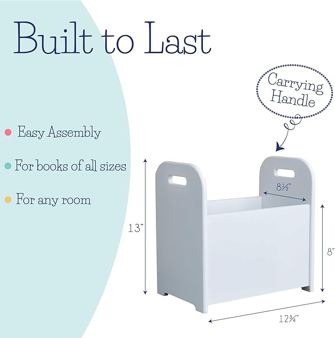 My Bambino Personalized White Boho Rainbow Book Caddy Childrens Book Storage Bin