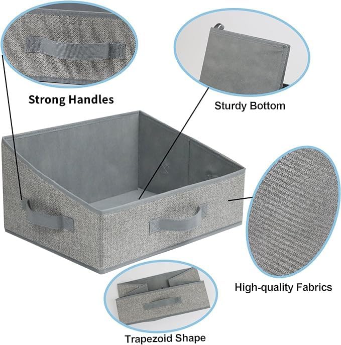 6 Pack Closet Storage Bins for Shelves, Shelf Baskets for Organization, Closet Organizers and Storage, Trapezoid Storage Bin Closet Shelf Organizer for Clothes,Toy,Towel,Book,Baby Clothing (6PC-Gray)