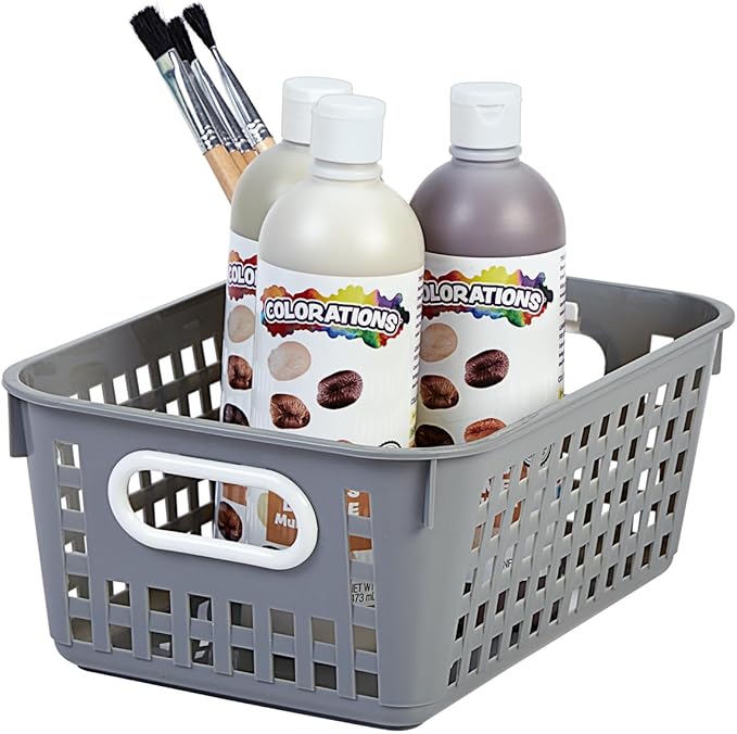 Really Good Stuff Medium Plastic Book Baskets, 11" x 7.5" x 4.5", 4 Pack, Neutral Group Colors, Versatile Storage Solution for Classroom, Home, and Office, Toy Storage, Multi-Purpose