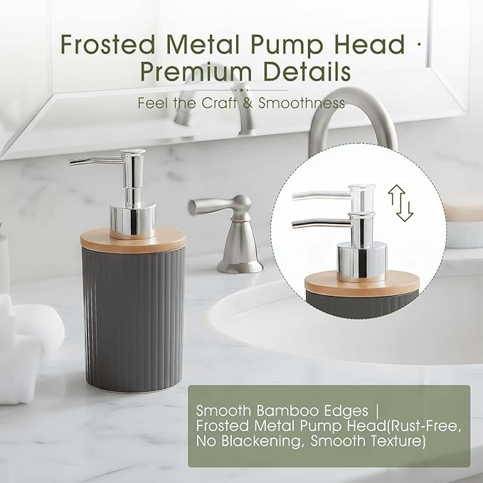 6-Piece Bathroom Set – Includes Toilet Brush, Trash Can & Soap Dispenser, Creating a Tidy and Coordinated Bathroom Space in One Stop，Round-Gray