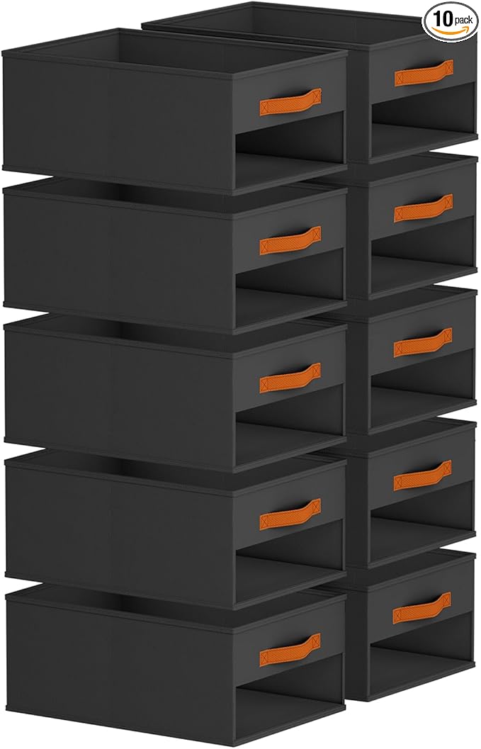 Closet Organizers and Storage - 10 Pack Storage Bins Baskets for Organization Foldable Closet Organizer with Clear Window & Handles for Clothes, Toys, Towels, Small Essentials (Black)