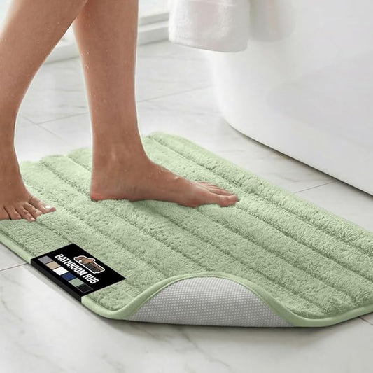 GORILLA GRIP Textured Backing Bathroom Rugs, Soft Memory Foam Absorbent Striped Bath Mats, Machine Washable & Fade Resistant, Bathmat Accessories for Floor, Home Decor Shower Essentials, Sage 24x16