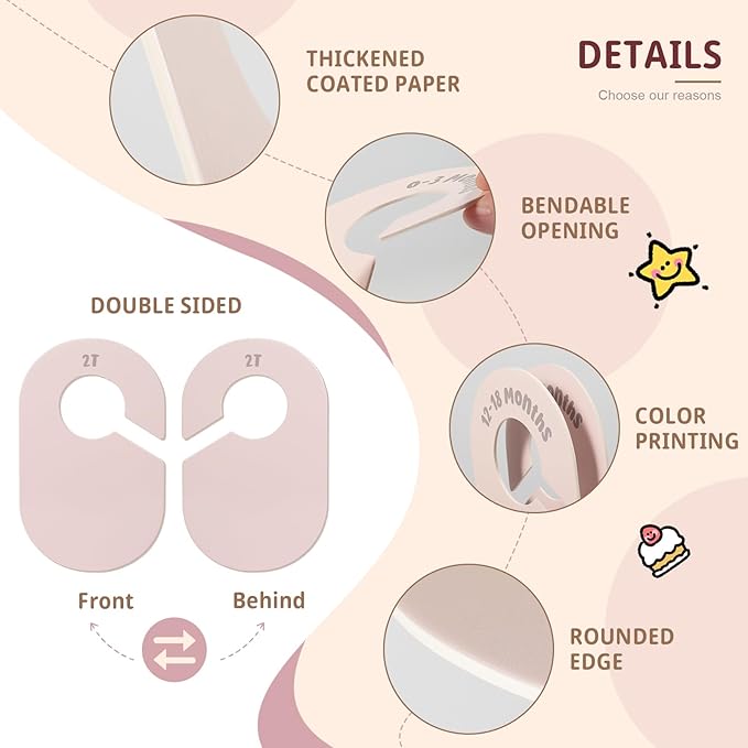 Baby Closet Dividers, Double Sided Nursery Clothes Size Separators for Newborn to 2T, Round, Pink, 8 Pcs
