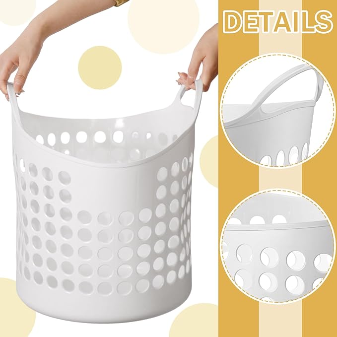 Suclain 3 Pcs Flexible Laundry Basket Set Carry Portable Flexible Laundry with Carrying Handles White Large Versatile Laundry for Bathroom College Dorm Laundry Room