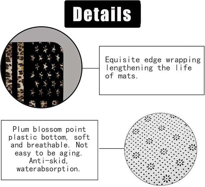 4PCS Black American Flag Leopard Shower Curtain Sets with Rugs, Waterproof Fabric Shower Curtain, Cheetah Print African Animal Safari Wildlife Skin Stars and Stripes USA Flag Bathroom Decor