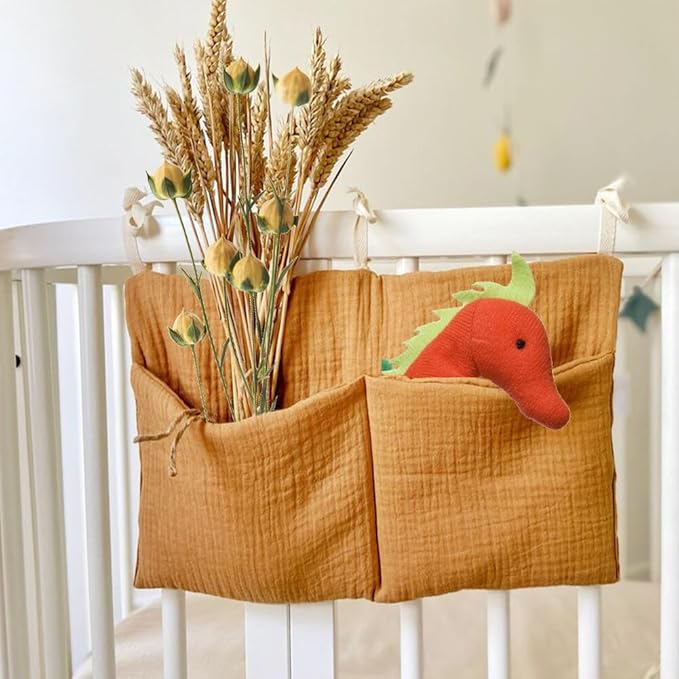 Eforcase 2PCS Baby Crib Organizer Cot Caddy Bed Storage Bag Hanging Pocket Diaper Nursery Organizer Bed Hanging Organizer Bag