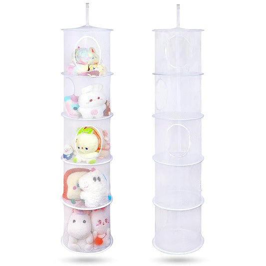 Basumee Stuffed Animals Net or Hammock 2 Pcs Stuffed Animals Storage Toy Net Hammock for Plushies Storage Organizer Mesh Kids Girls Room Decor, White, 5 Tiers