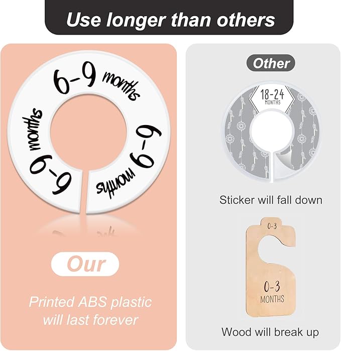 Baby Closet Dividers 6 Pack, Unisex Nursery Closet Organizer for Easy Sorting, 0-24 Months Hanger Divider from Newborn to Toddler, Baby Clothing Dividers Age Divider Fits Most Rod(White)