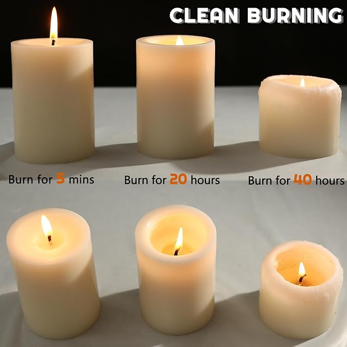 12 Packs White Pillar Candles, 50 Hours Long Burning Time Unscented Pillar Candles for Emergency,Wedding,Church, Dripless and Smokeless Table Candles Pillar, White Candles for Party, Relaxing