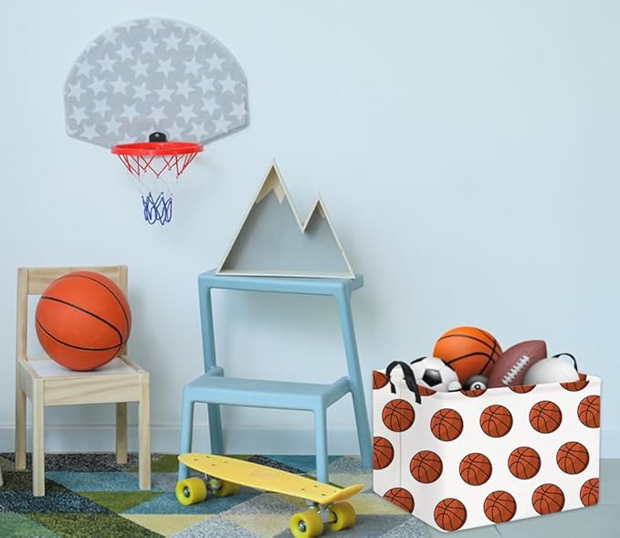 HIYAGON Rectangular Basketball Basket Kids Baby Nursery Storage Basket for Boys Football Room Decor Cute Toy Storage Organizer Bins Bedroom(Basketballs)