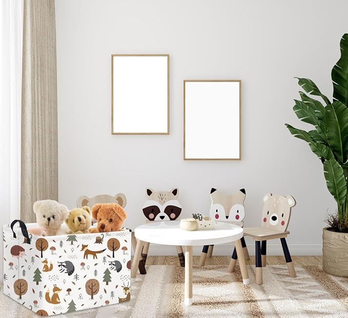 HIYAGON Rectangular Kids Storage Basket Baby Nursery Basket for Boys Bunny Room Decor Cute Toy Storage Organizer Bins Bedroom(Tree Animal)