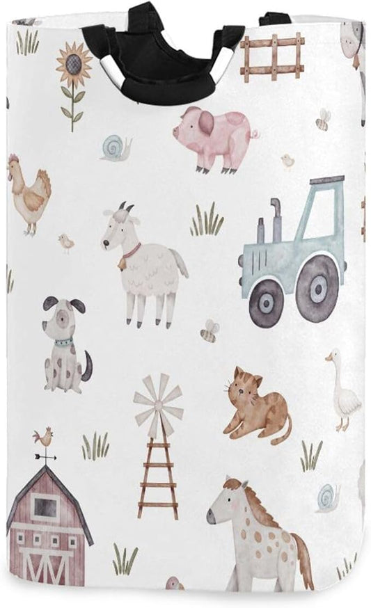 Kigai Farm Animal Laundry Basket Waterproof Collapsible Laundry Hamper Baby Hamper Dirty Clothes Organizer for Nursery Bedroom Dorm