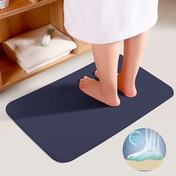 3 Pieces Bath Rug Sets, Navy Blue Modern Bathroom Mat Set Non Slip U Shaped Contour Rug & Toilet Lid Cover