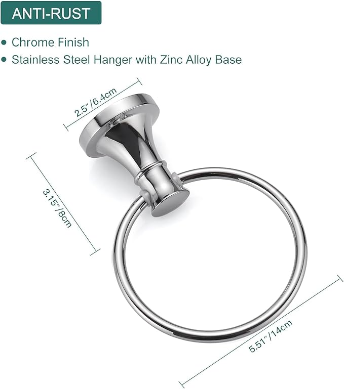 Hoimpro Polished Chrome Towel Ring Toilet Paper Holder Set, 2 PCS Wall Mounted Bathroom Hardware Fixture Toilet Roll Tissue Holder, Hand Towel Bar Towel Rack Bathroom Accessories Set