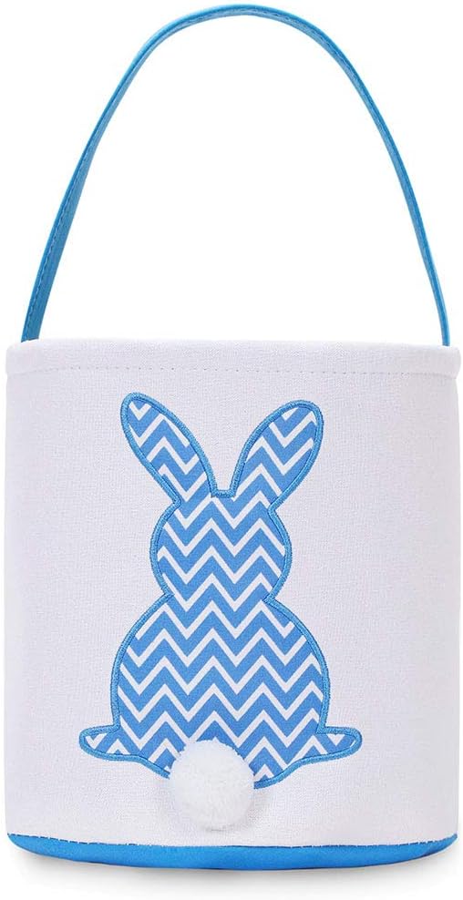 MONOBLANKS Easter Bunny Basket Bags, Rabbit Bucket Tote for Easter Egg Hunts Decorations Candy Gifts Storage (Blue(wave))