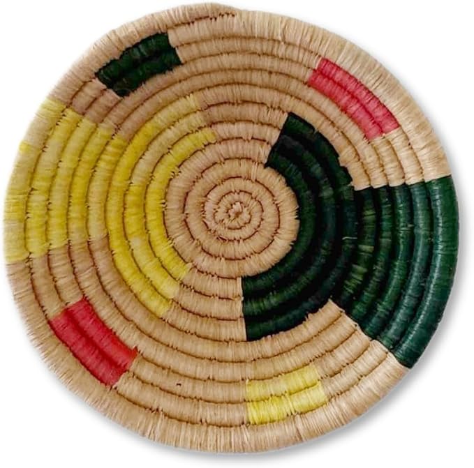 Mini African Basket- Kangati/Rwanda Basket/Raffia & Sweetgrass Woven Basket/Pink, Yellow, Green