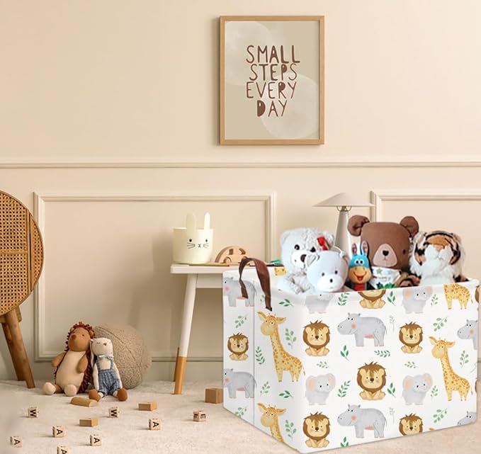 HIYAGON Baby Basket Woodland Toy Storage kids Baby Boy Girls Basket Rectangular Storage Bin Organizer Boxes for Room Decor Books(Baby Hamper)