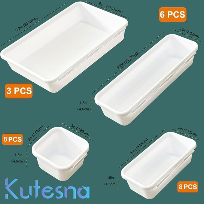 25 PCS White Drawer Organizer Set, 4 Size Interlocking Plastic Storage Bins for Office Supplies, Jewelry Makeup Vanity, Bathroom Kitchen, Home Organization Closet, Gadgets Small Items