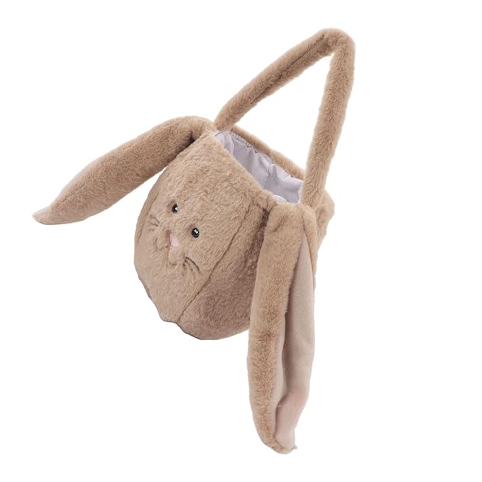 Plush Easter Bunny Basket, Children Easter Basket, Cute Cartoon Bunny Bag with Long Ears, Soft Plush Easter Egg Collector for Kids Easter Party Gift (Coffee)