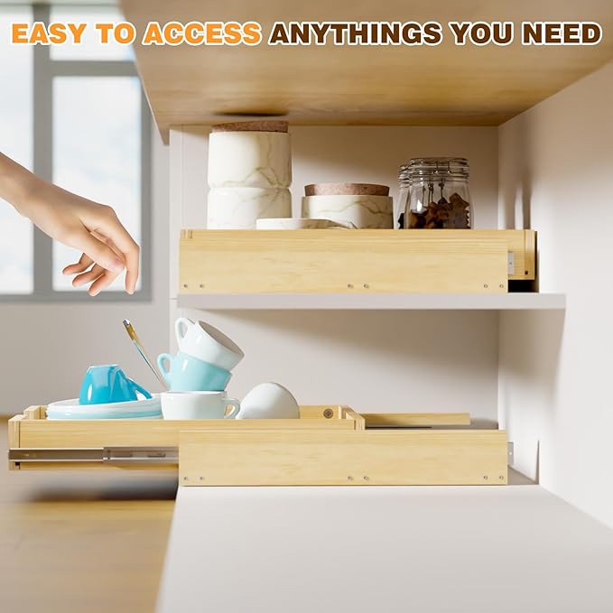 Pullout Cabinet Organizer, 14''W×21''D×3''H Slide Out Shelves for Kitchen Cabinets, Pull out Drawers for Kitchen Cabinets, Pantry, Bathroom, & Storage Organization