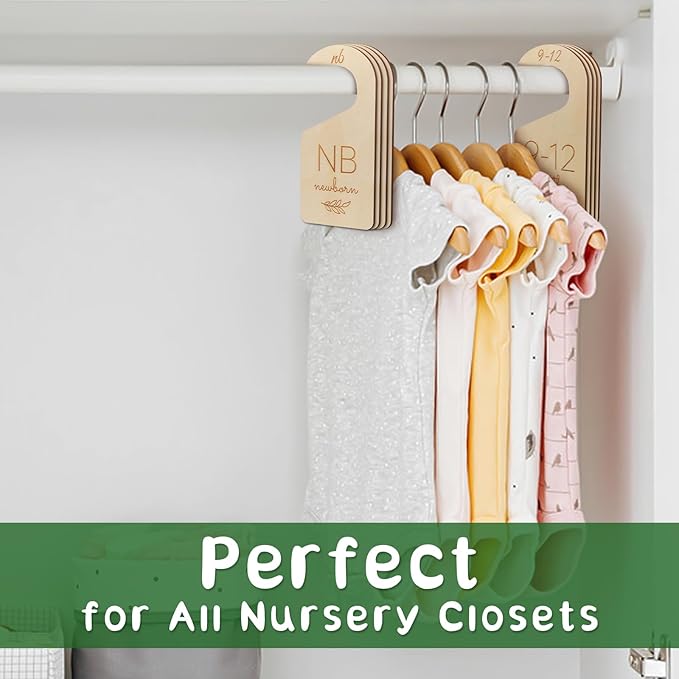 Baby Closet Dividers for Clothes Organizer - Wooden Baby Clothes Size Dividers from Newborn to Toddler, Double-Sided Gender Neutral Baby Clothes Dividers