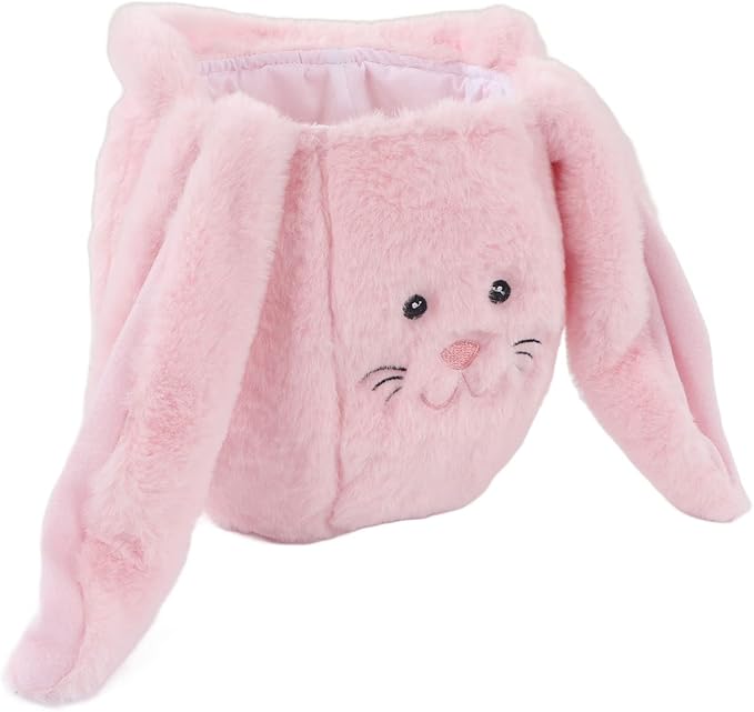 Spryflower Plush Easter Bunny Basket, Children Easter Basket, Cute Cartoon Long Ears Bunny Egg Basket, Soft Plush Easter Gift Bag for Kids, Perfect for Easter Egg Hunt and Family Gath (Pink)