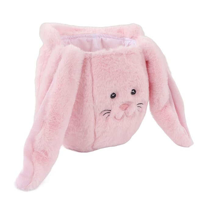 Plush Easter Bunny Basket, Children Easter Basket with Long Ears, Cute Cartoon Rabbit Plush Bag for Easter Egg Hunt, Soft and Durable Easter Bunny Gift for Kids (Pink)