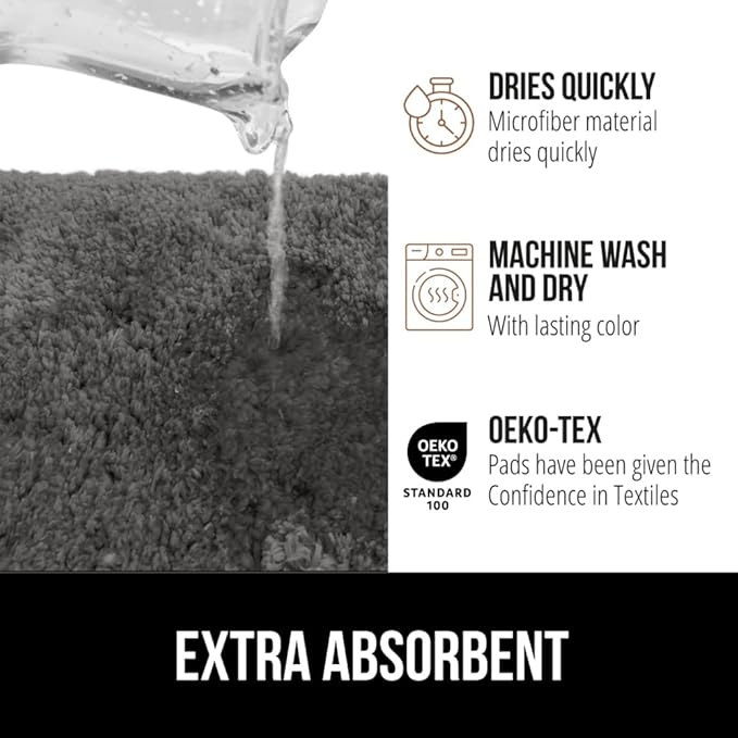 GORILLA GRIP Bathroom Rugs, 42x24, Ultra Soft Absorbent Mat, Thick Plush Bath Rug, Machine Washable, Microfiber Quick Dry, Mats for Shower, Bathtub and Floor, Home Decor Accessories, Charcoal