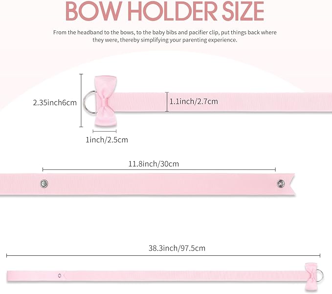 POVETIRE 6PCS Bow Holder Hair Bow Organizer, Hair Clips Storage Bow Holder for Girls Hair Bows, Baby Headband Hair Accessories Organizer Display Wall Hanging for Nursery Decors(Pink)