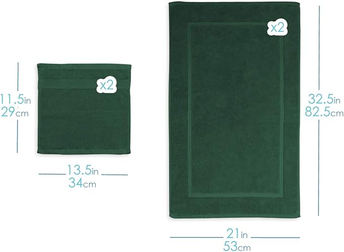 Hearth & Harbor Bath Mat Towels - 100% Ring Spun Cotton Luxury Towels - Ultra Soft & Highly Absorbent, Bathroom Towels, Floor Mat - Hunter Green