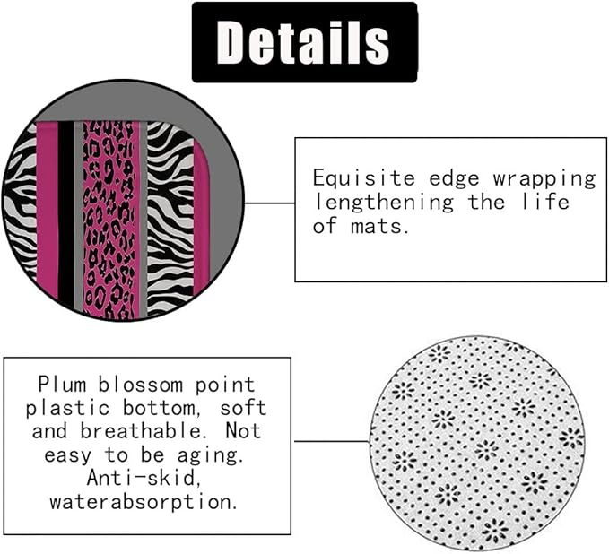4PCS/Set Hot Pink Leopard Print Shower Curtain, Black and White Zebra Print Wildlife Safari Animal Skin Stripe Fashion Women Girly Bathroom Decor, Non-slip Bath Mat Toilet Rug, Cheetah & Zebra