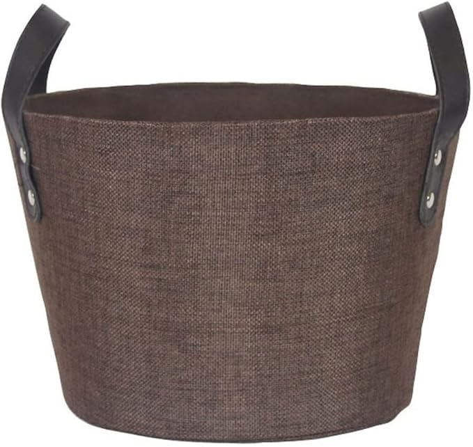 Brown Fabric with Faux Leather Handles Basket