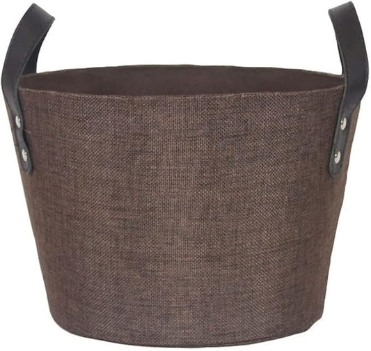 Brown Fabric with Faux Leather Handles Basket