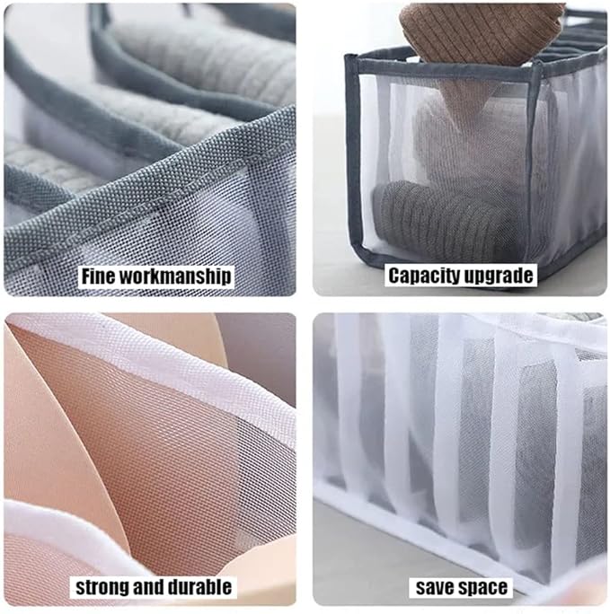 HSLFUAI Pack of 2 Mesh Drawer Organizer Underwear Drawer Organizer Socks Compartment Storage Mesh Clothing Sorting Drawer Divider Organizer (Pink-7S-11S-2PCS)