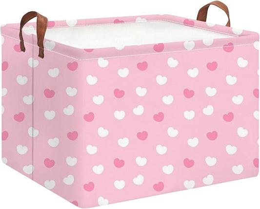 Rectangle Pink Storage Basket Empty with Handles for Kids,Cute Organizer Toy Bin,Gift Basket for Girls/Kids(Pink Cute Heart)