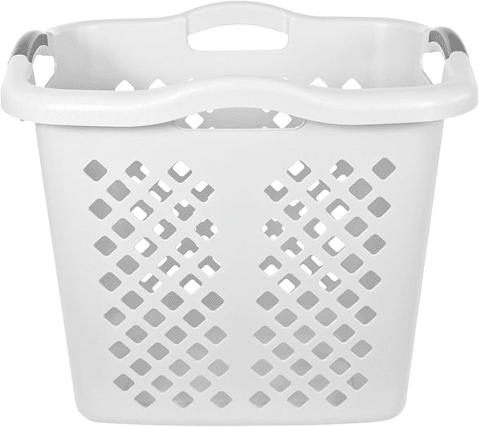 Laundry Hamper Basket with Diamond Pattern, 2 Bushel Capacity, Black, 21.6 x 17 x 18.9 inches (1, White)