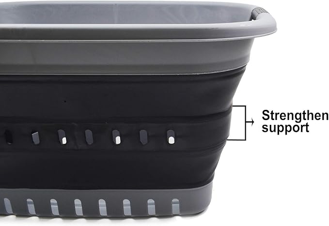 1 CASE of SAMMART 37L (9.77 gallon) Collapsible Plastic Laundry Basket - Foldable Pop Up Storage Container/Organizer - Space Saving Hamper/Basket (11, Grey/Black)