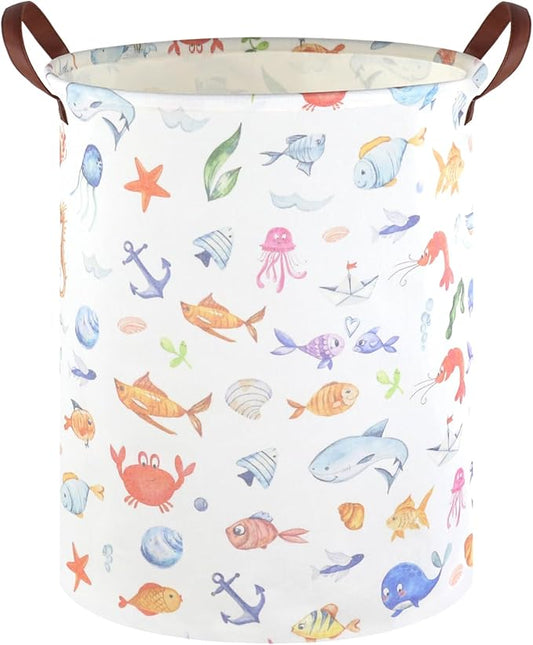 Marine animal kids waterproof foldable laundry basket,Fish Hamper,Nursery Hamper,Baby Storage Baskets for boy Room,Gift Baskets,Home Organizer,Nursery Decor(Fishes)