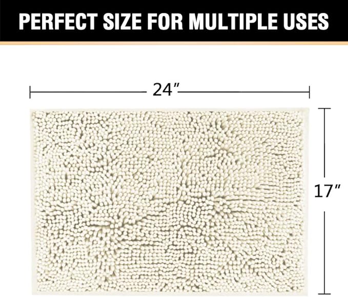 H.VERSAILTEX Bath Mat Bathroom Rug Bath Rugs for Bathroom Non Slip Bath Mats Extra Thick Chenille Rug 17" x 24" Absorbent Soft Shaggy Washable Dry Fast Plush Rugs for Bathtubs - Cream