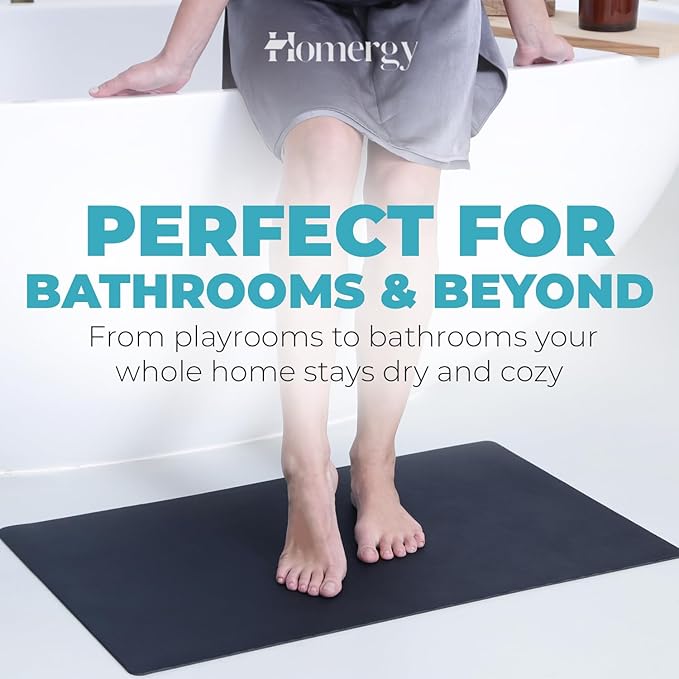 Homergy Bath Mat – Super‑Absorbent & Quick‑Dry with Non‑Slip Rubber Backing, Machine Washable & Odor Resistant – 16×24 in, Black