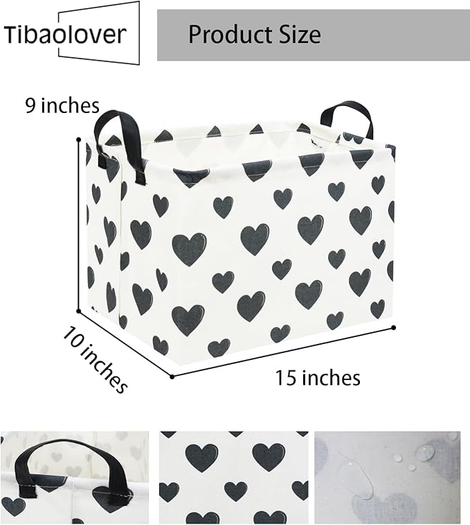 Rectangular Love Heart Toy Storage Bin Organizer Shelf Book Basket Love Room Decor (Black Heart)