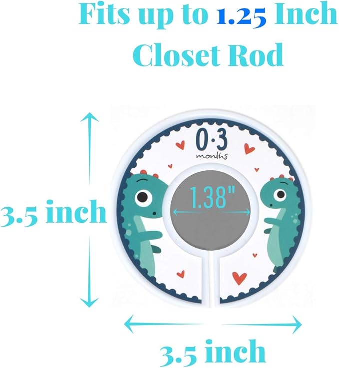 HarperLynn Baby Closet Dividers - Set of 8 Dinosaur Nursery Clothes Organizers - Size Newborn Infant to 2T. Great Gifts Accessories for First Time Parents of Boy or Girl. Fits 1.25 Inch Rod.