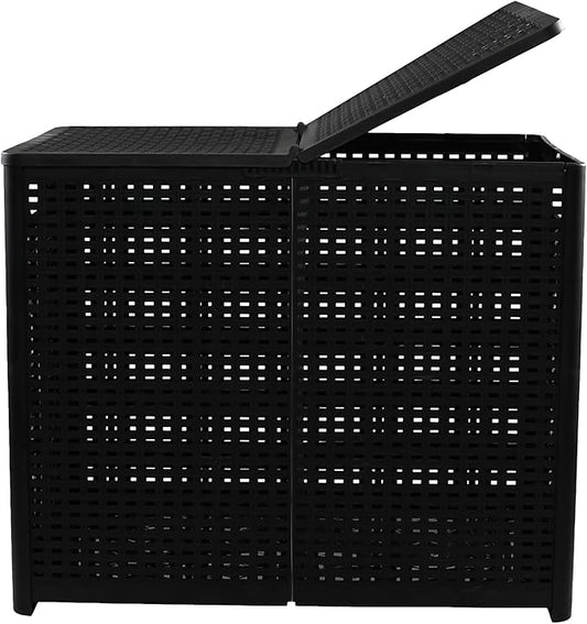 Bringer 1 Pack Double Plastic Laundry Hamper, Collapsible Laundry Basket with Lids, Black