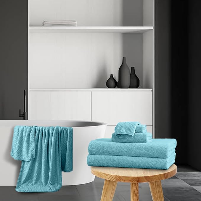 8 Piece Extra Large Bath Towels Set,2 Oversized Bath Towels(35"x70"), 2 Hand Towels,4 Washcloths Ultra Soft and Absorbent Towels for Bathroom, Quick Dry Towel for Gym Hotel Camp Pool Turquoise